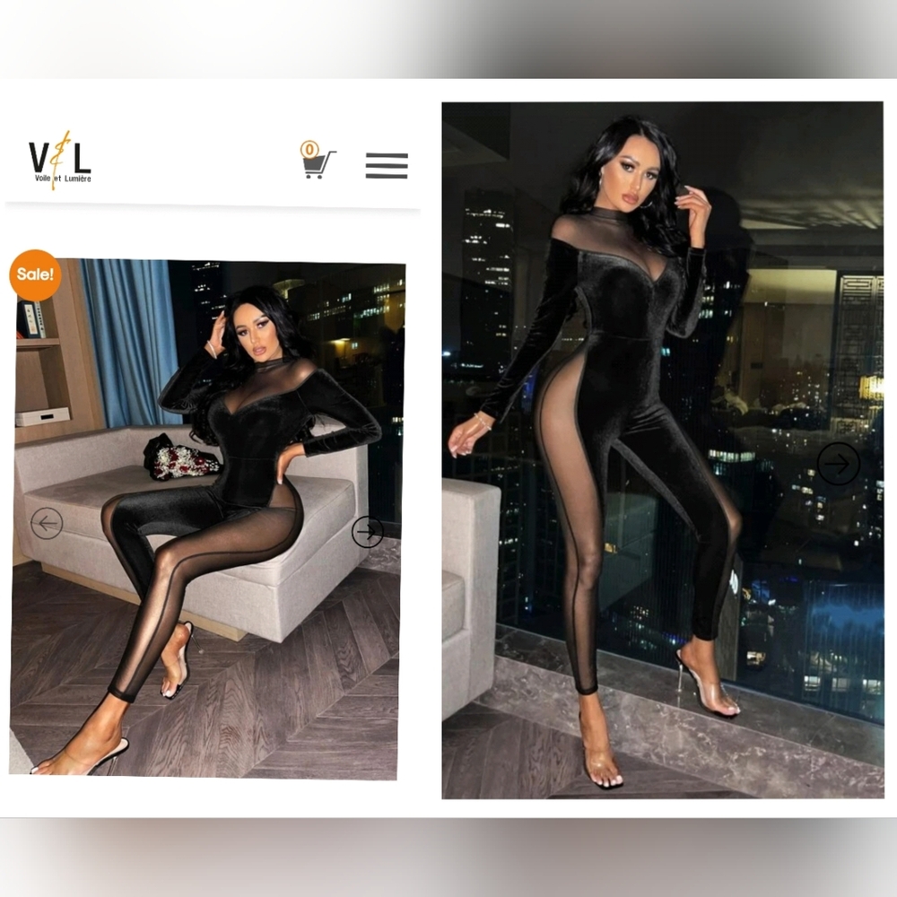 NWOT Black Velour Mesh Bodysuit
